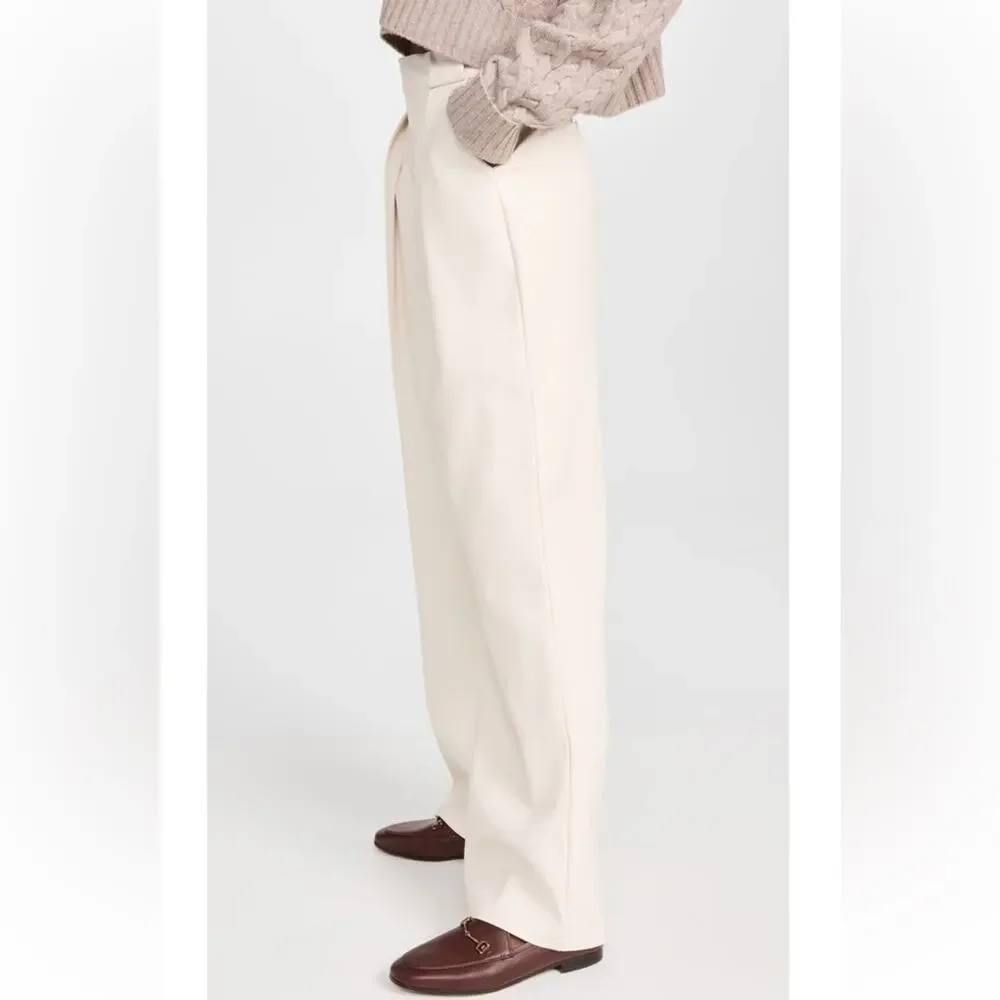 Mother High Waisted Egret Tunnel Vision Pleated Prep Faux Leather Pants Size 32 - Picture 2 of 13